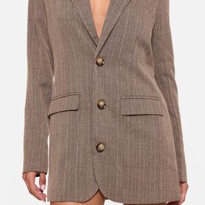 CHOCOLATE PINSTRIPE BUTTON DOWN BLAZER DRESS